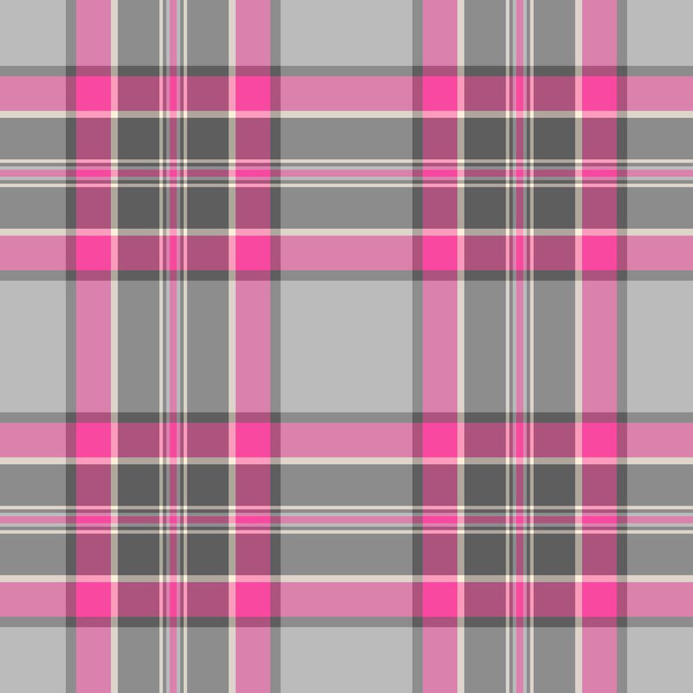 December texture seamless background, costume pattern check. 30s textile fabric tartan plaid in pink and grey colors. vector