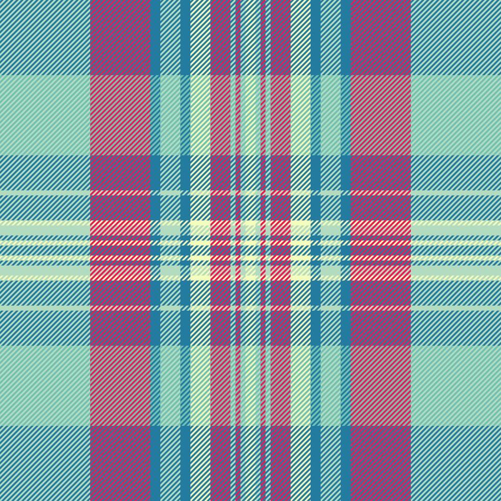 Everyday fabric seamless background, fold check pattern plaid. Endless textile texture tartan in light and cyan colors. vector