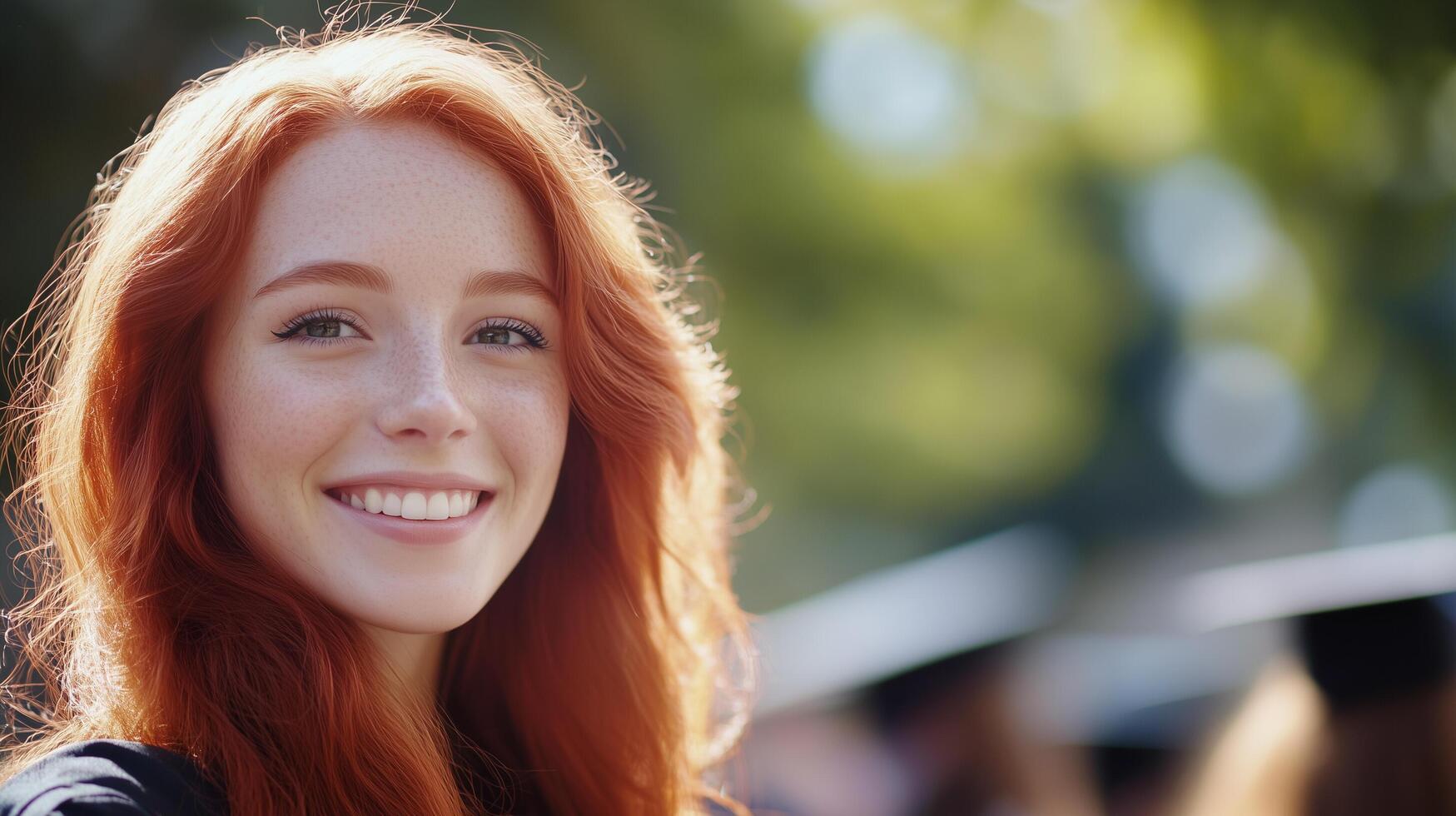 Beautiful redhead female graduate smiling photo