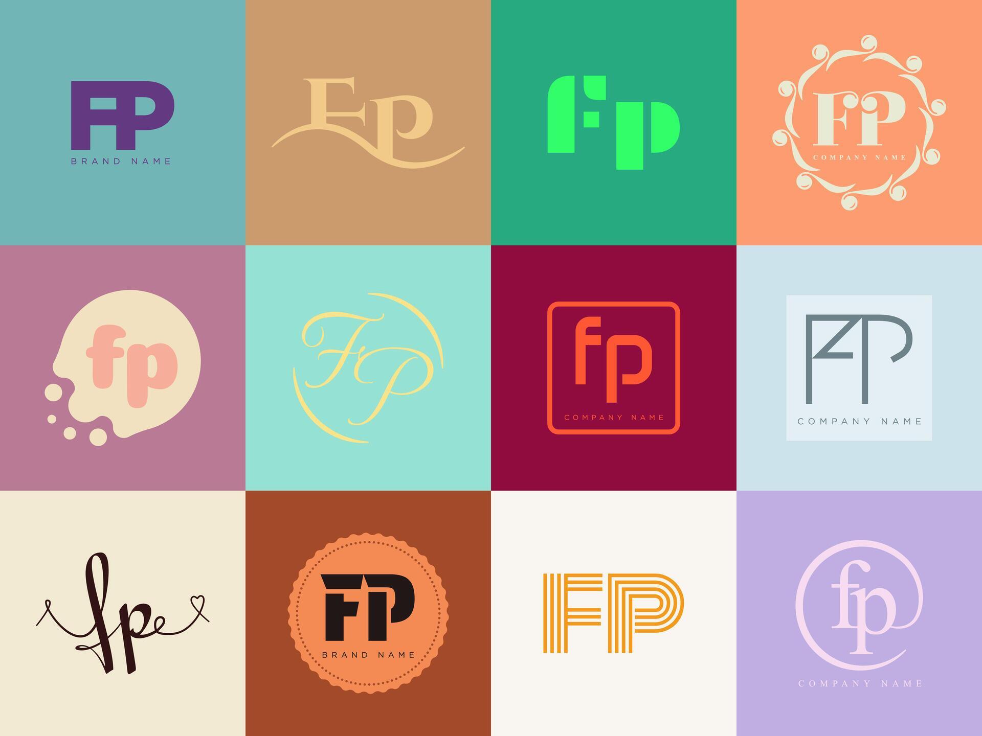 Fp logo company template letter f and p logotype set different
