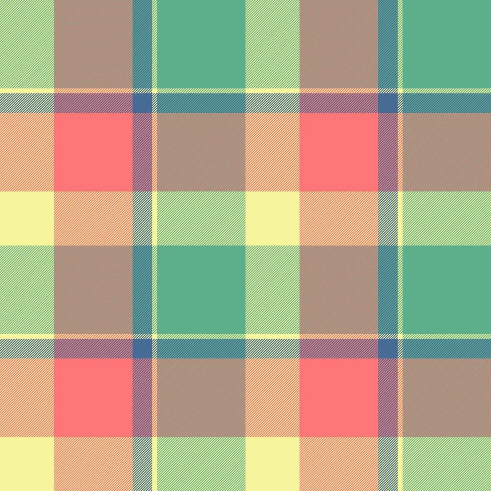 Party tartan plaid pattern, christmas card texture textile seamless. Good fabric check background in mint and red colors. vector