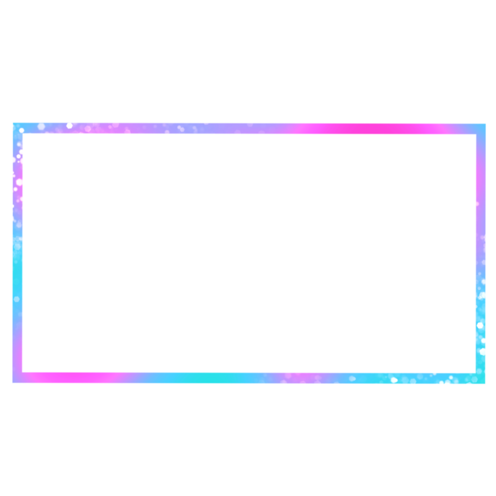 A vibrant and glittery pink, purple and blue rectangle frame on a transparent background png