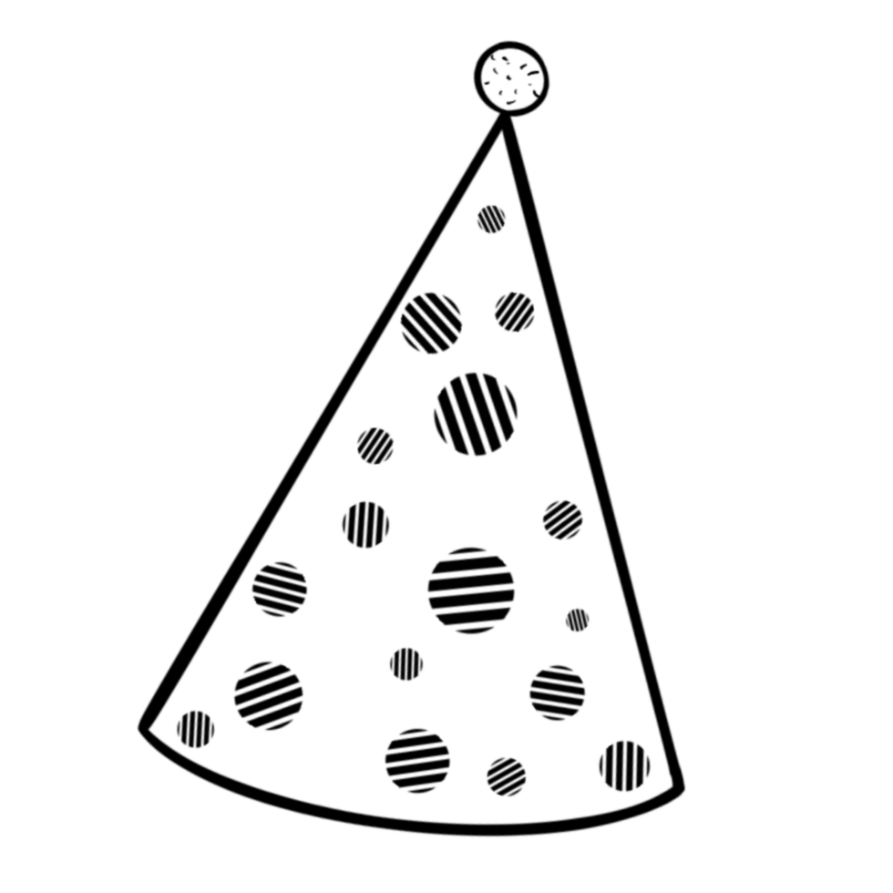 A black outline of a party hat with polka dots png