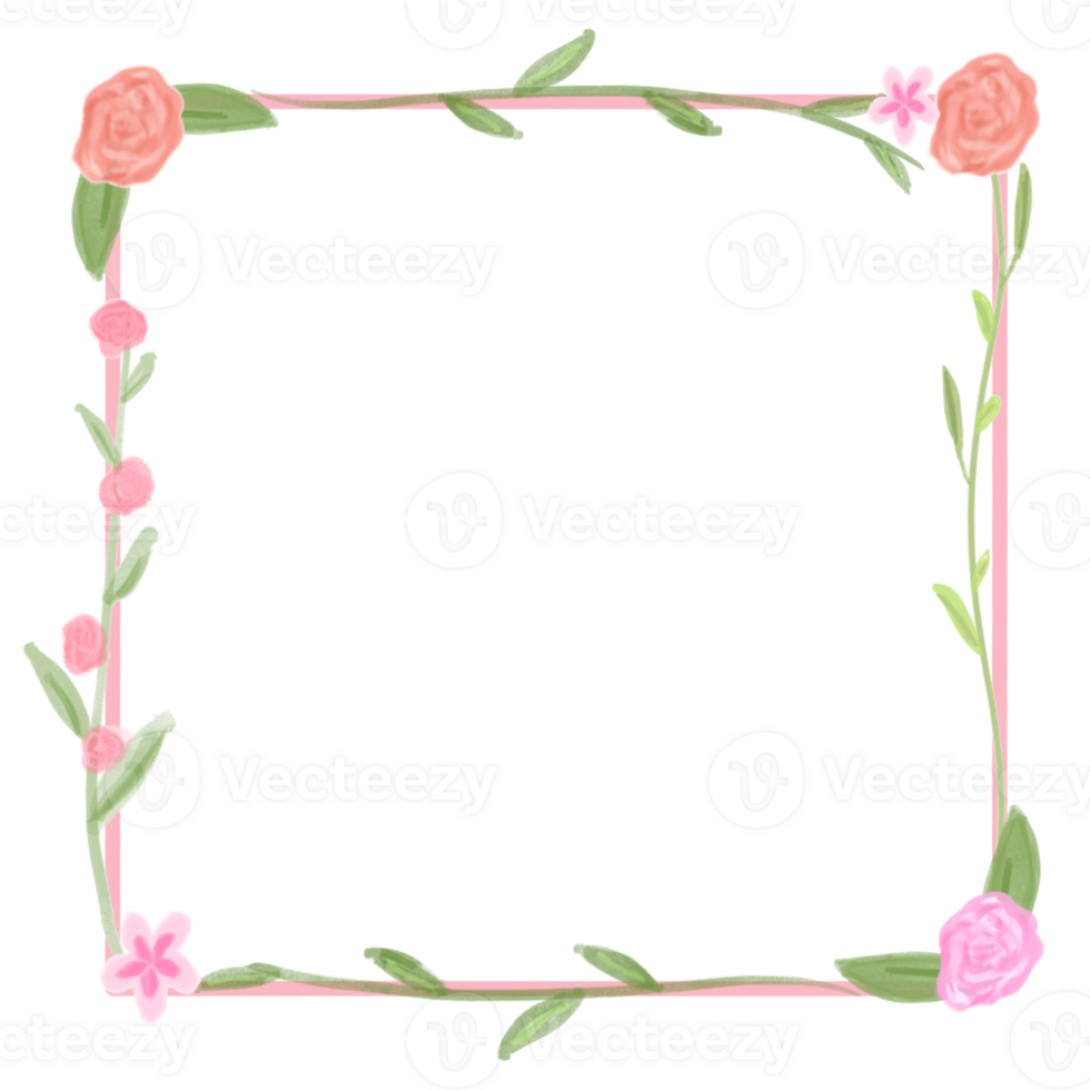 Pink and Green Watercolour Floral Square Frame png