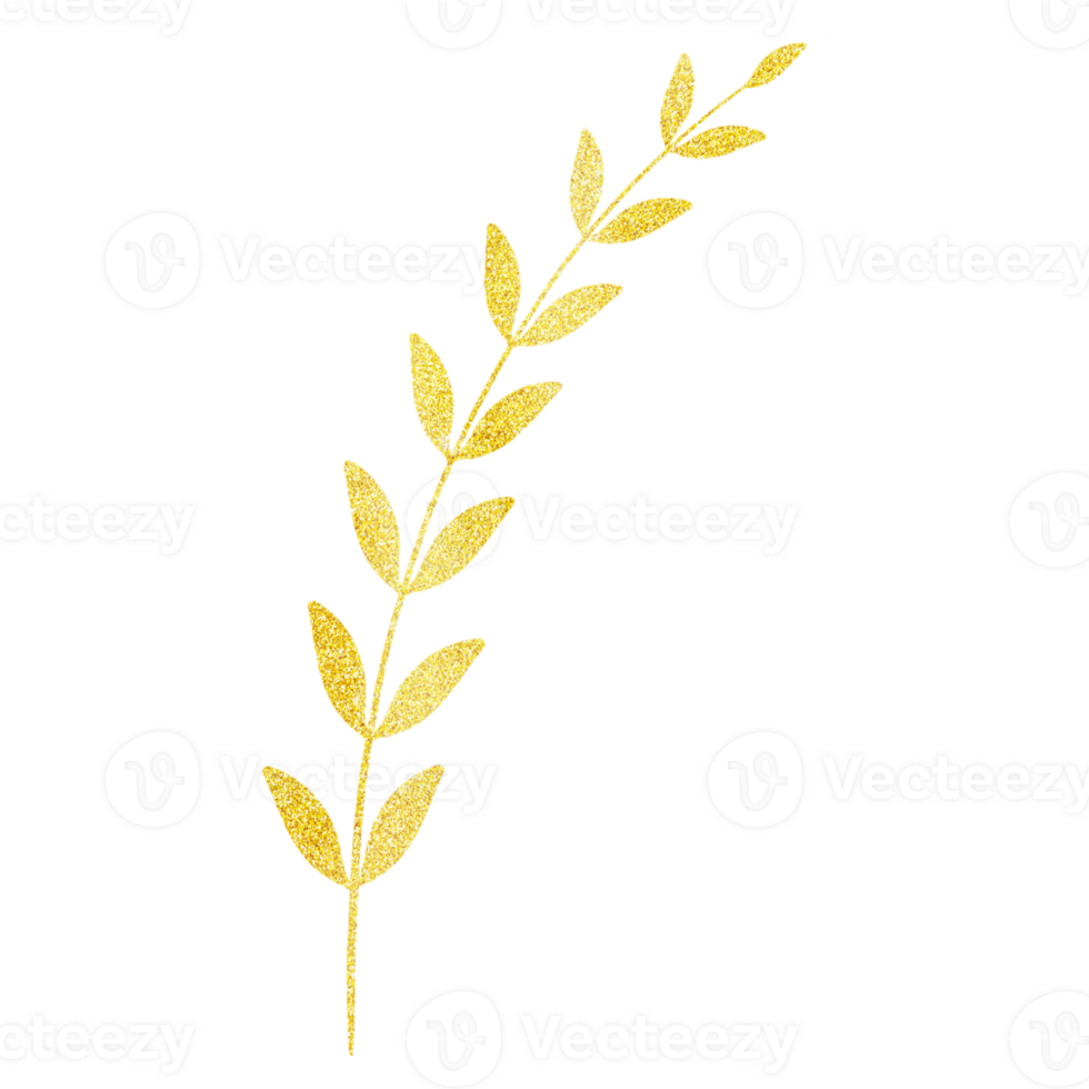 A Golden Branch with Glitter and Leaves on a Transparent Background png