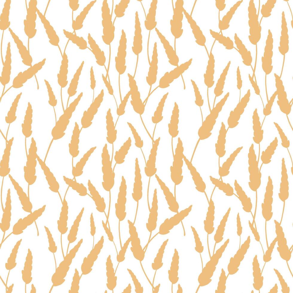 food seamless banner bakery, pastry with wheat, oat, barley, rye, wheat ears stalks, field on yellow background and space for text, copy space vector