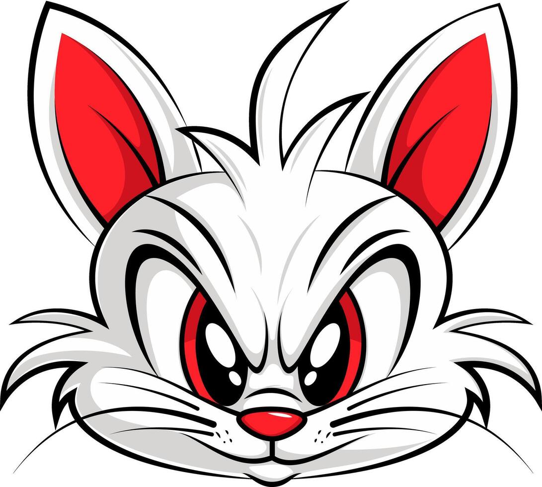 Angry Rabbit Cartoon Face with Red Eyes, illustration vector