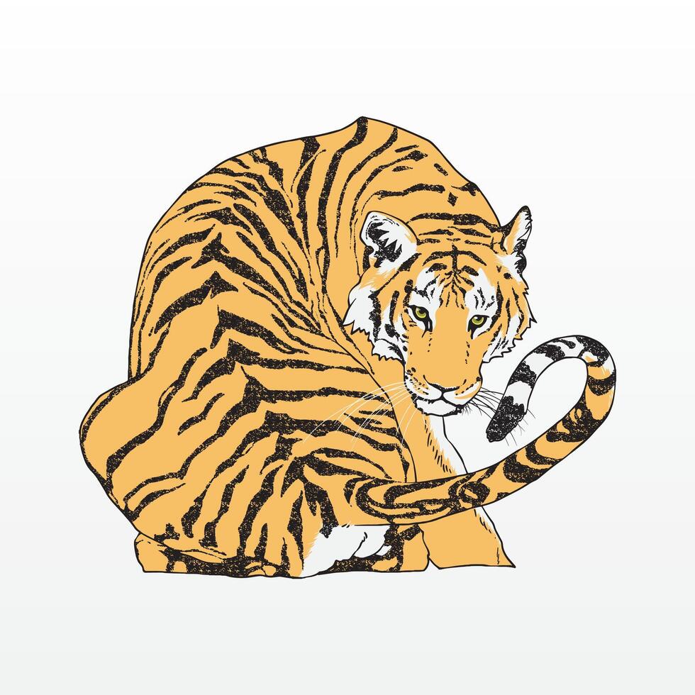Hand draw Majestic Tiger in Repose vector