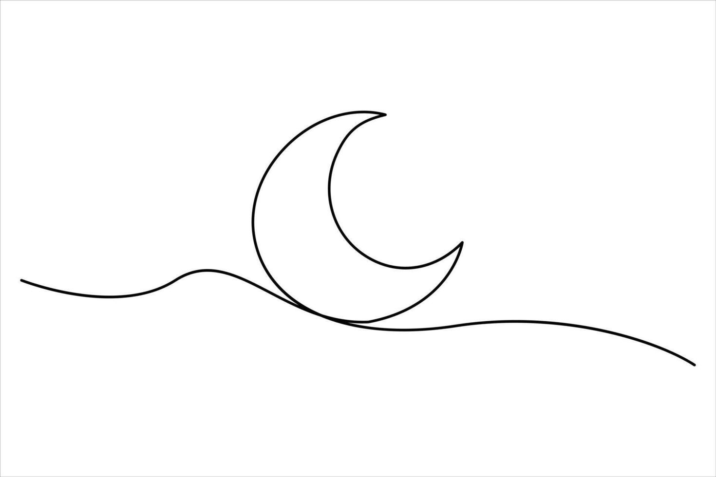 Continuous one line moon outline art illustration vector