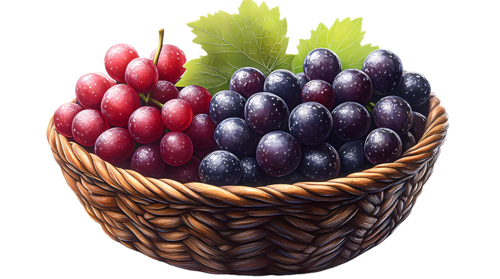 grapes in a basket on transparent background png
