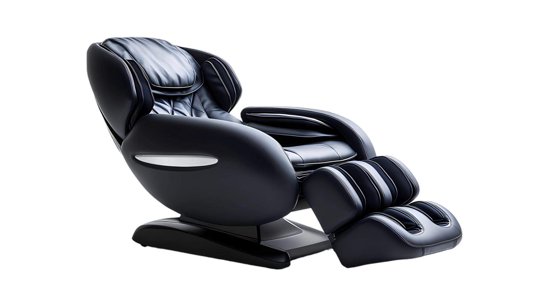 a black massage chair with a foot rest png