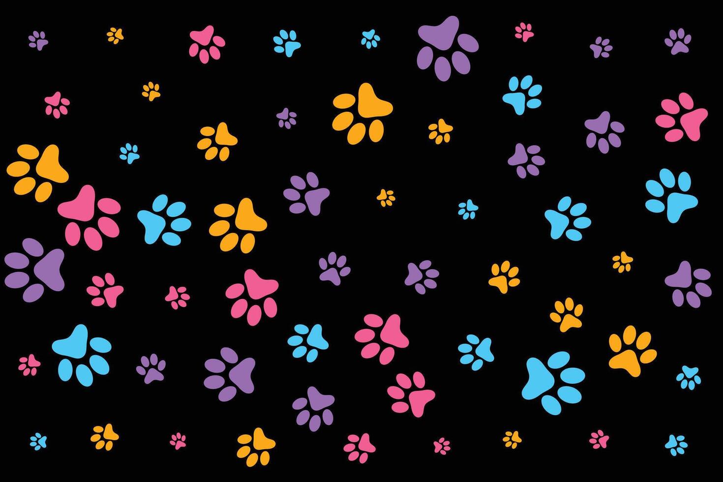 Paw animal print silhouettes. Seamless pattern with paws vector