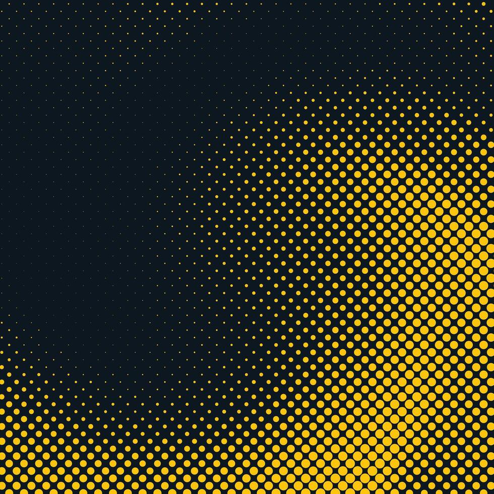 Bright yellow black halftone pattern. Gradient polka dots background. Abstract curves. Points backdrop. Dotted spotted pattern. Monochrome template for web design vector