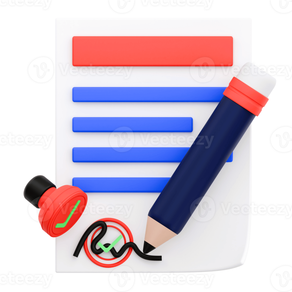 3D Render Business Contract for Business Icon. Transparent Background png