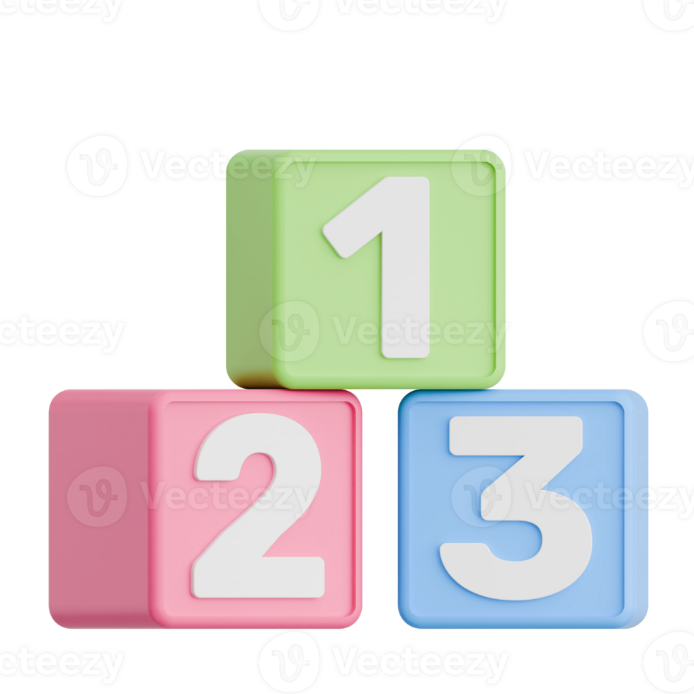 3D Render Kid Toy Numbered Blocks for Creative Play. Transparent Background png