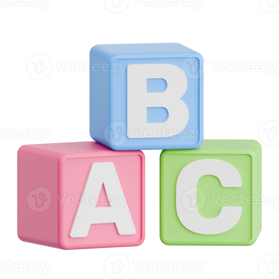 3d hacer niño juguete alfabeto bloques para creativo jugar. transparente antecedentes png