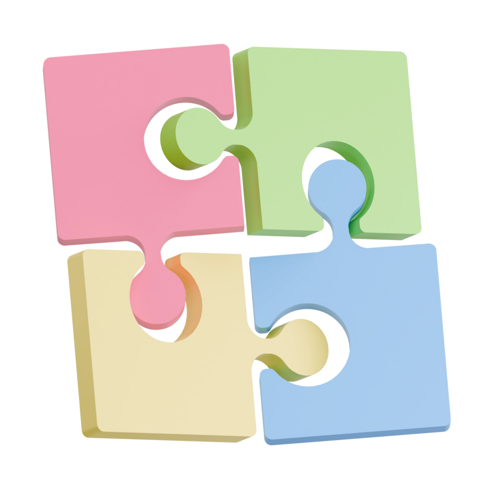 3D Render Kid Toy Colorful Puzzle Pieces for Creative Play. Transparent Background png