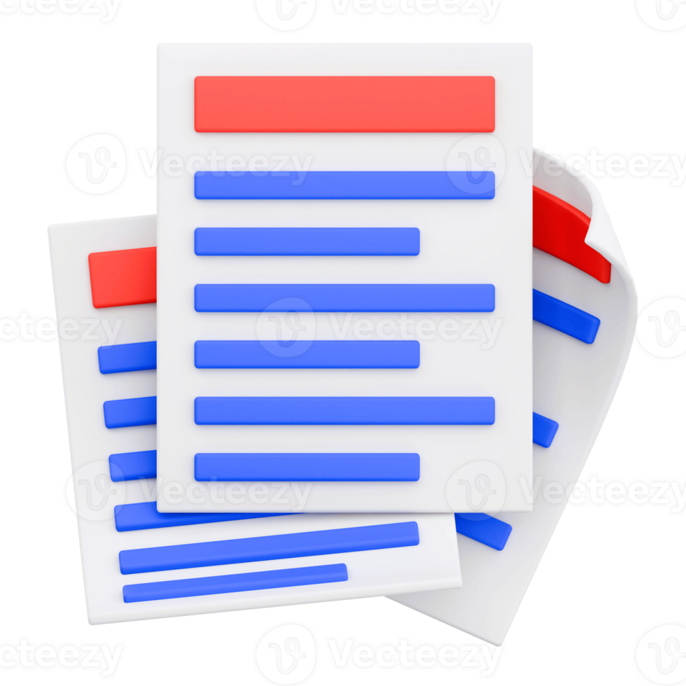 3D Render Business Document for Business Icon. Transparent Background png