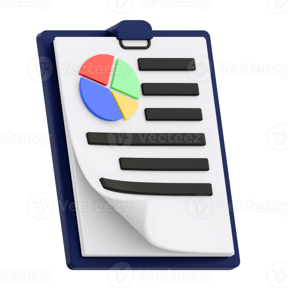 3D Render Business Report for Business Icon. Transparent Background png
