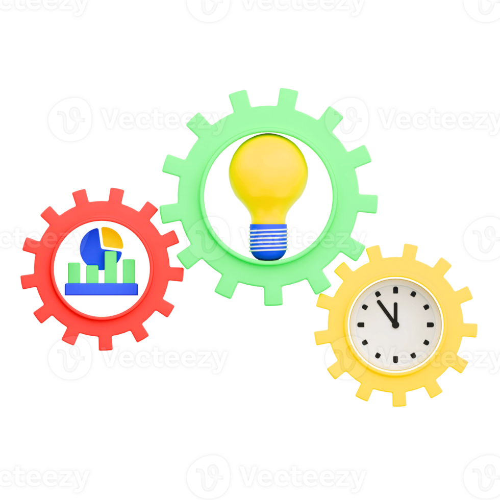 3D Render Business Process for Business Icon. Transparent Background png