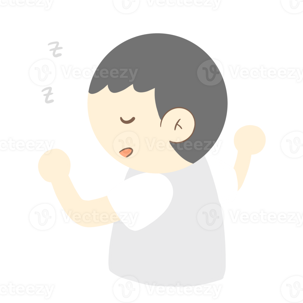 Sleeping boy with raised arms, in a cartoon style. png
