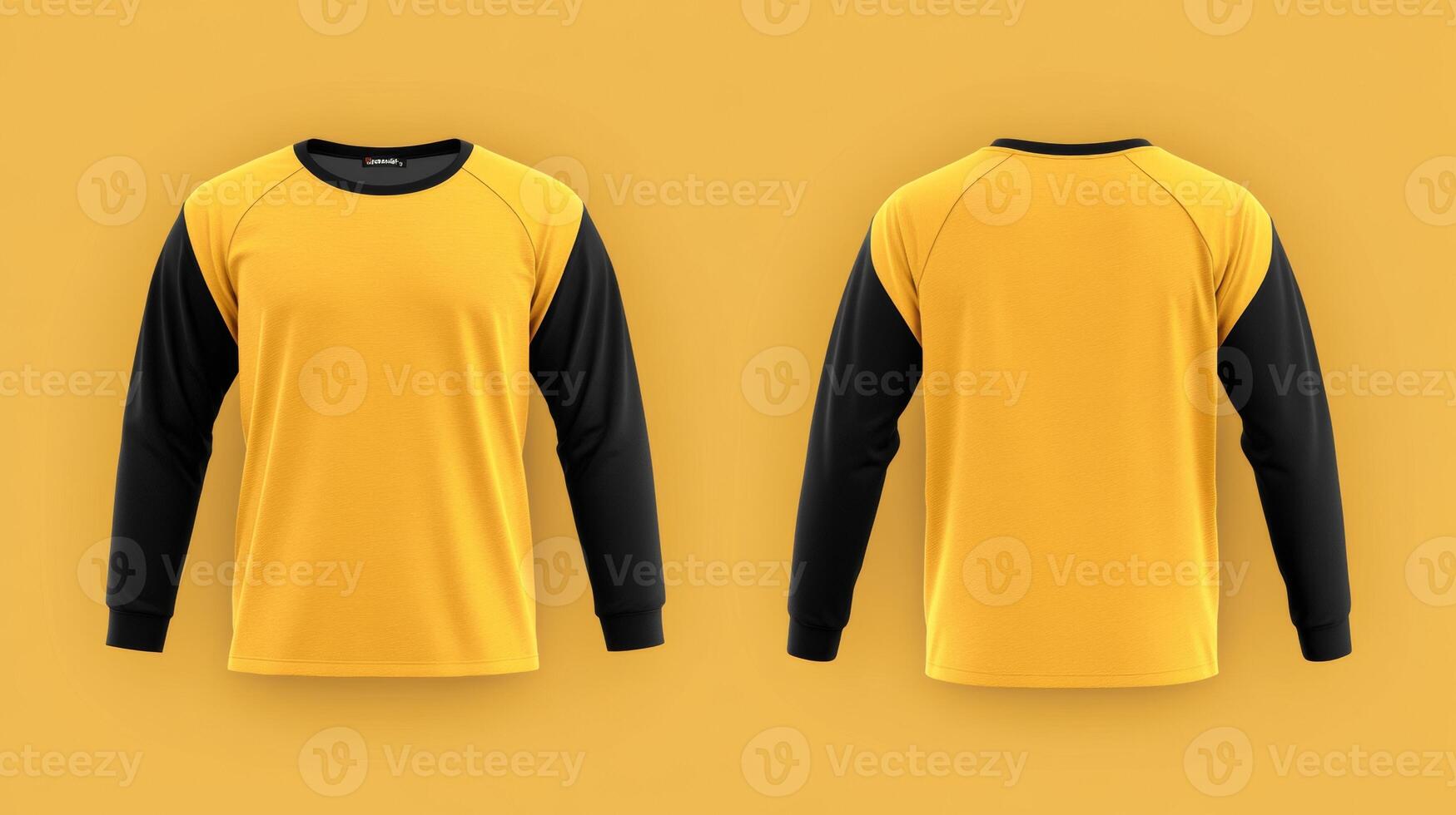 Mockup of a yellow long-sleeved t-shirt with blank black sleeves photo