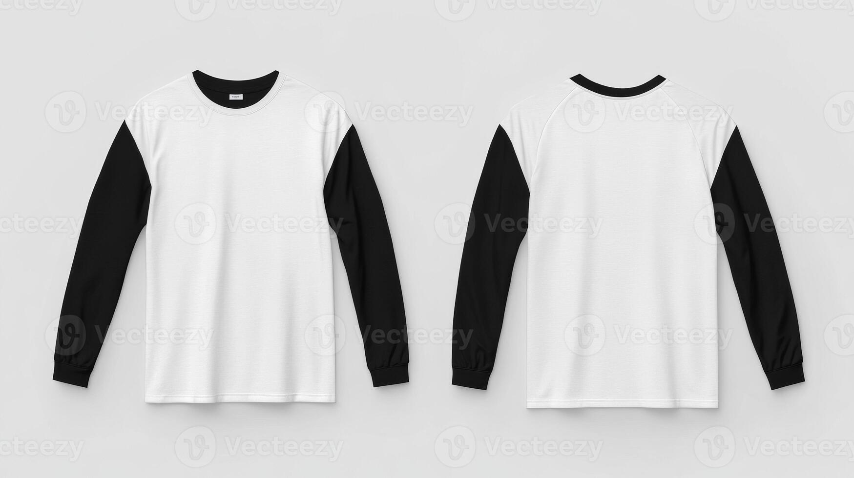 Mockup of a white long-sleeved t-shirt with blank black sleeves photo