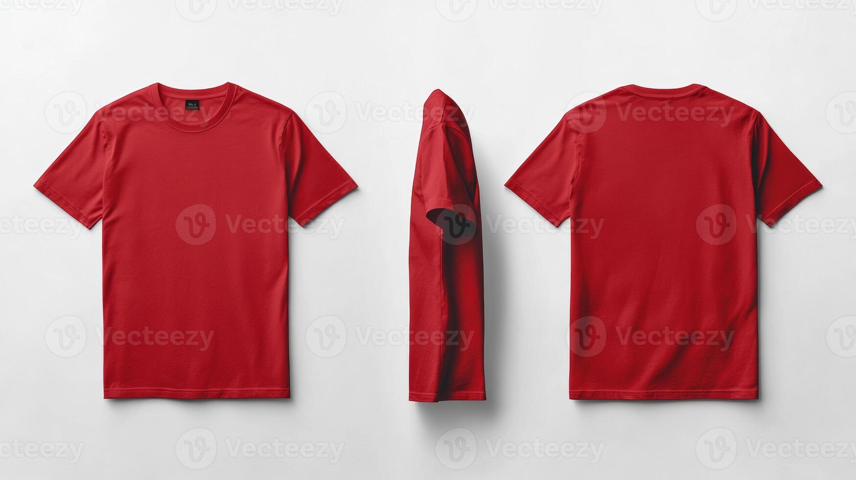 Blank red short sleeve t-shirt mockup on white background photo
