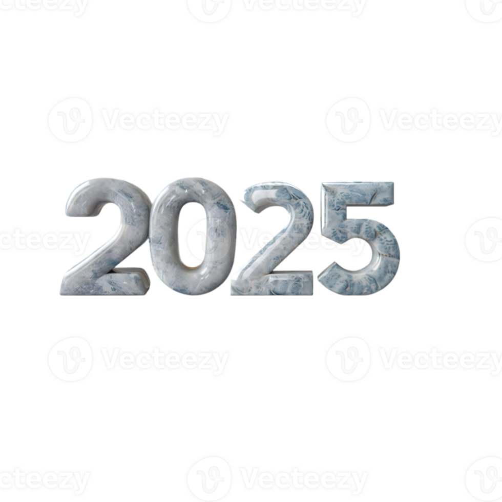 2025 in gray and white marble for New Year greetings, png