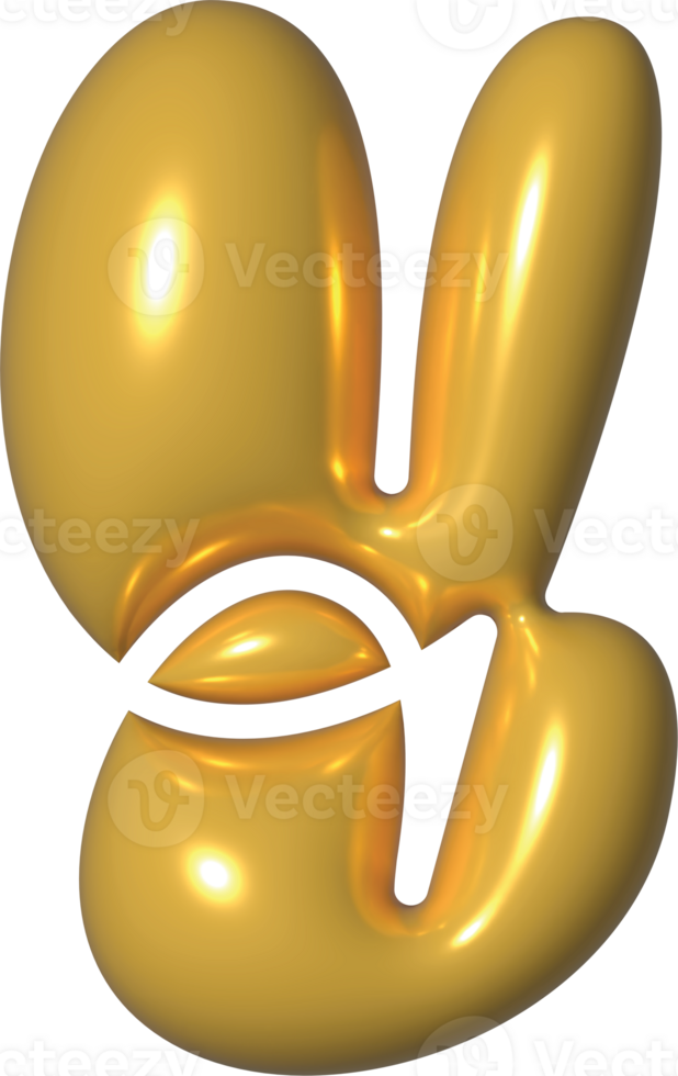Golden Yellow 3D Metallic Alphabet Y Bubble Balloon 3D Render Illustration png