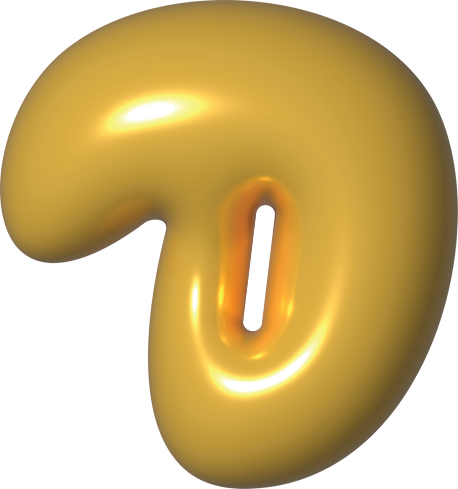 Golden Yellow 3D Metallic Alphabet D Bubble Balloon 3D Render Illustration png
