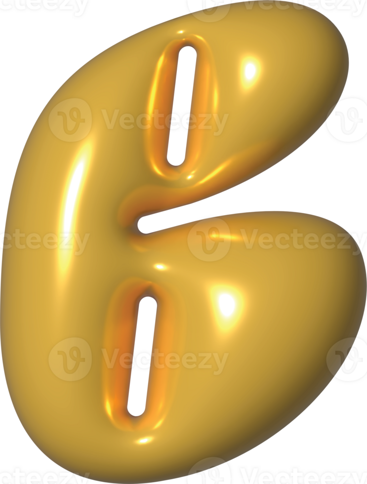 Golden Yellow 3D Metallic Alphabet B Bubble Balloon 3D Render Illustration png