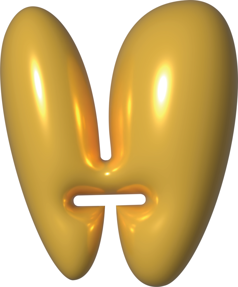 Golden Yellow 3D Metallic Alphabet H Bubble Balloon 3D Render Illustration png