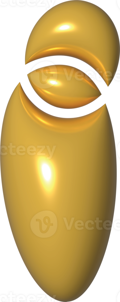 Golden Yellow 3D Metallic Alphabet I Bubble Balloon 3D Render Illustration png