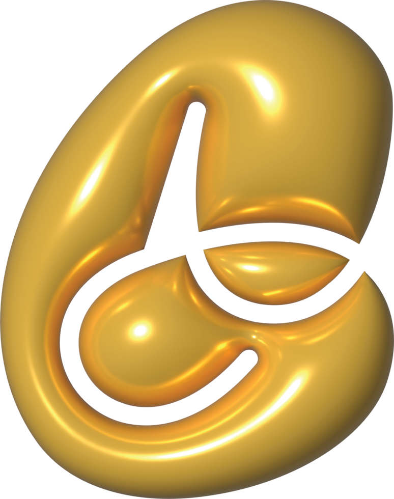 Golden Yellow 3D Metallic Alphabet G Bubble Balloon 3D Render Illustration png