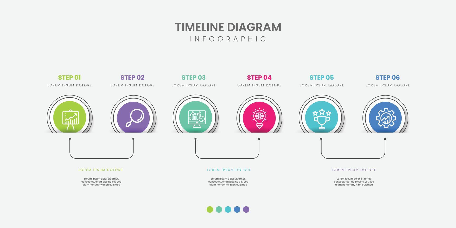Timeline Creator infographic template. 6 Step timeline journey, calendar Flat simple infographics design template vector