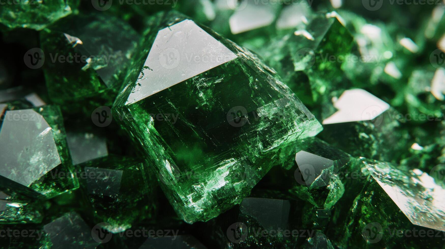 Polished diopside gemstone with deep green hues and sharp crystal edges. photo