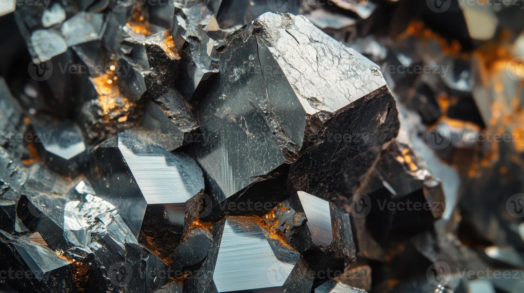 Polished hematite gemstone with metallic sheen and sharp crystal edges. photo