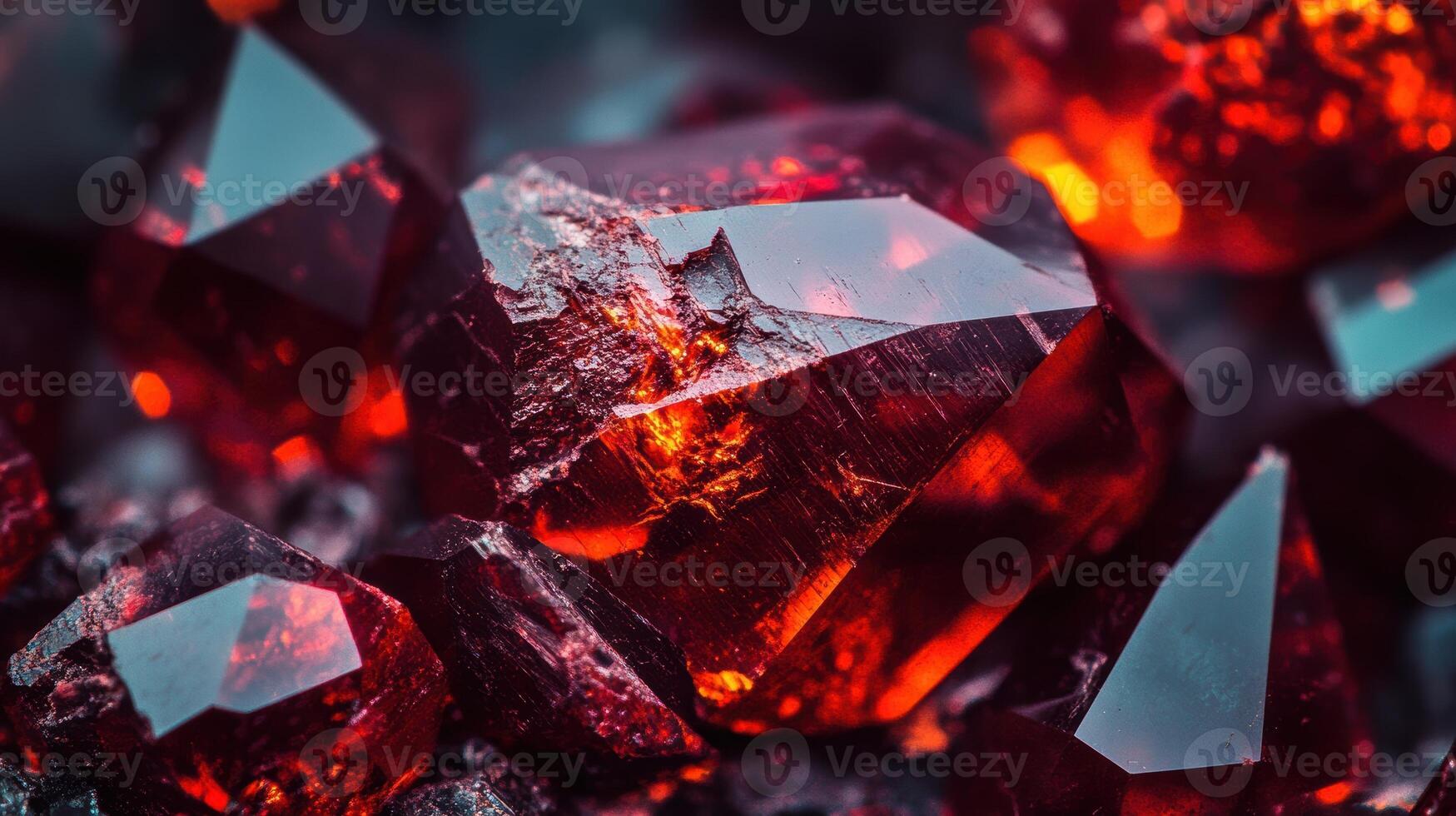 Deep red garnet gemstone with intense clarity and sharp facets. photo