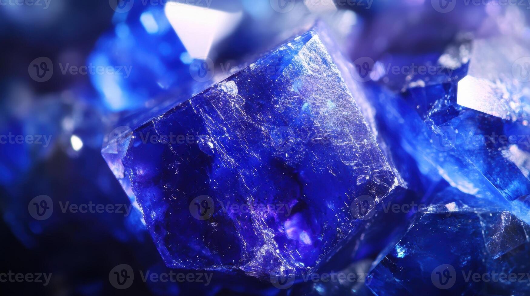 Vivid tanzanite close-up with bright blue and purple facets, smooth textures photo