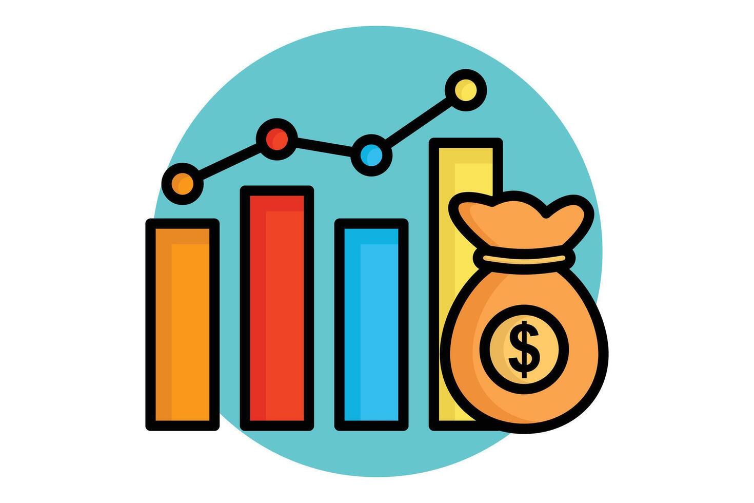 Cost colored outline icon. chart with money bag. icon related to business. productivity elements illustration vector