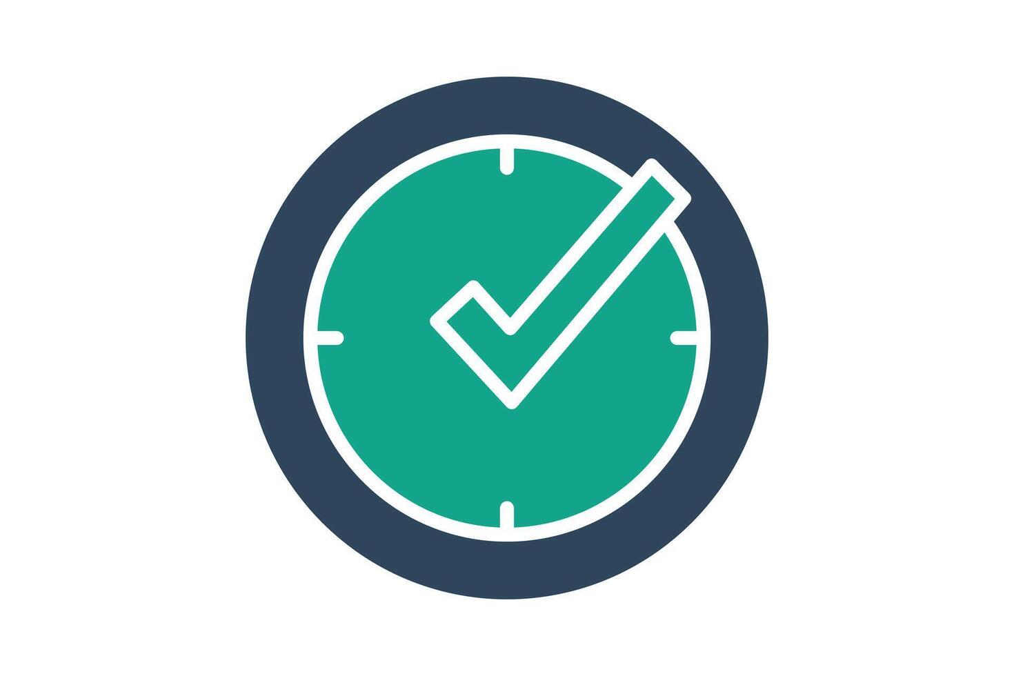 Real time icon. solid icon style. clock with check mark. icon related to efficiency. productivity elements illustration vector