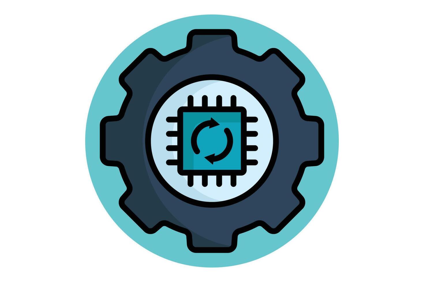 Automation colored outline icon. gear with cpu. icon related to efficiency. productivity elements illustration vector