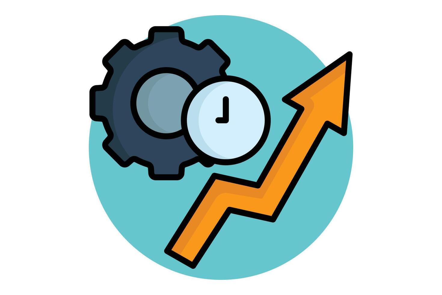 Productivity colored outline icon. gear with clock and arrow. icon related to efficiency. productivity elements illustration vector