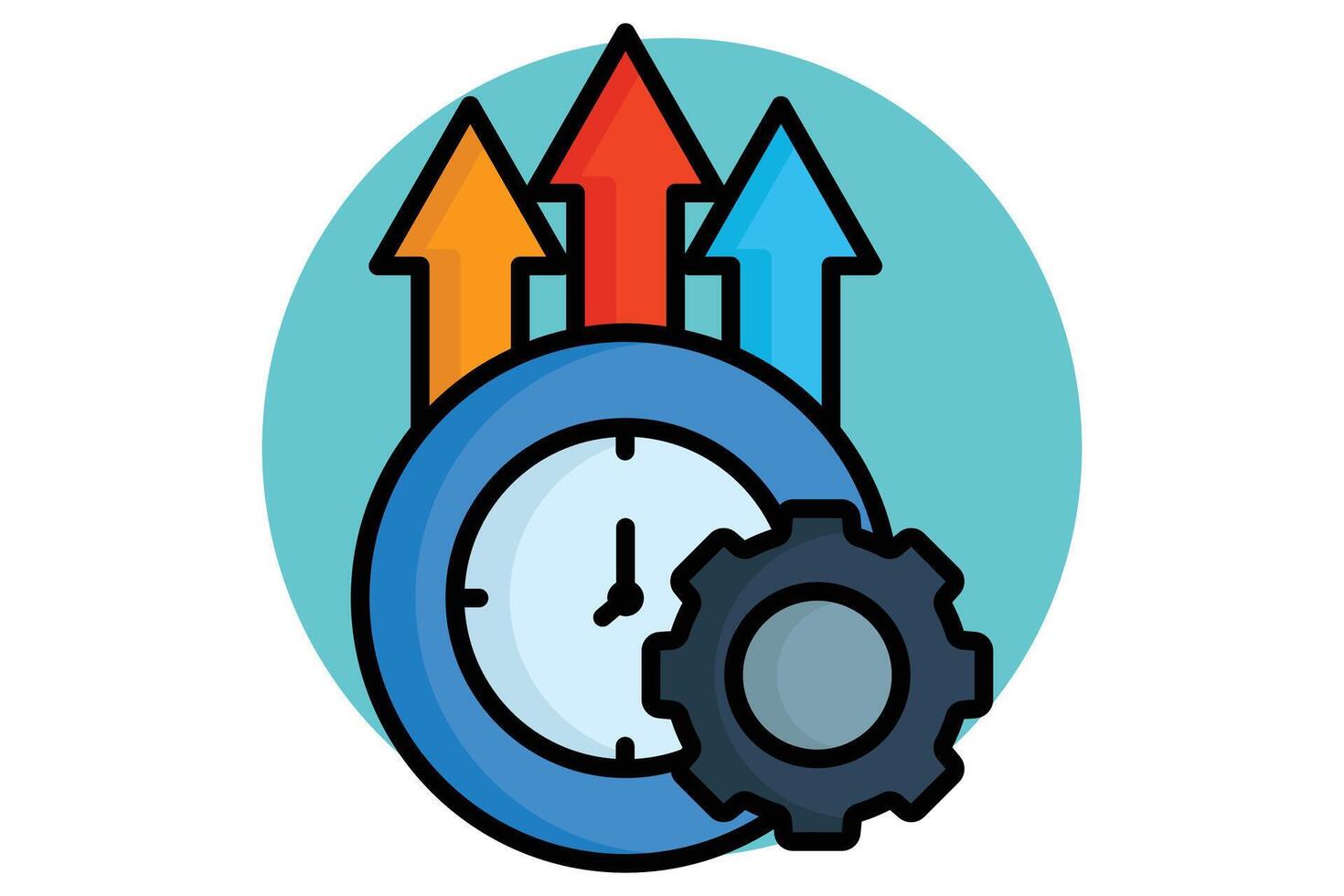 Effective colored outline icon. clock with gear and up arrow. icon related to efficiency. productivity elements illustration vector