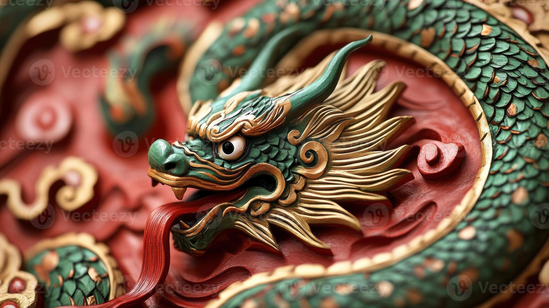 Beautifully crafted green snake with gold details and red tongue, marking the 2025 Chinese zodiac. photo