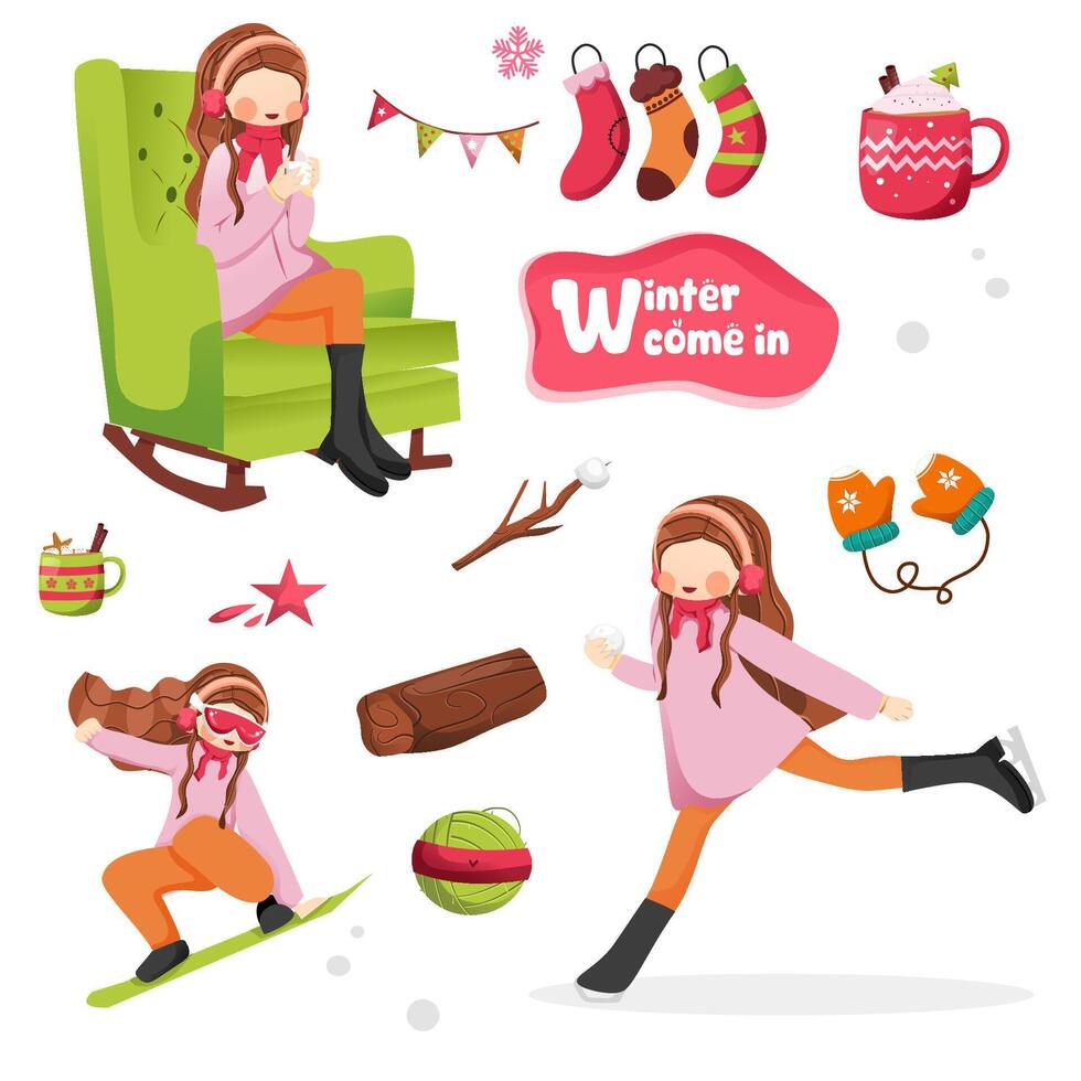 Set element of winter illustration vector