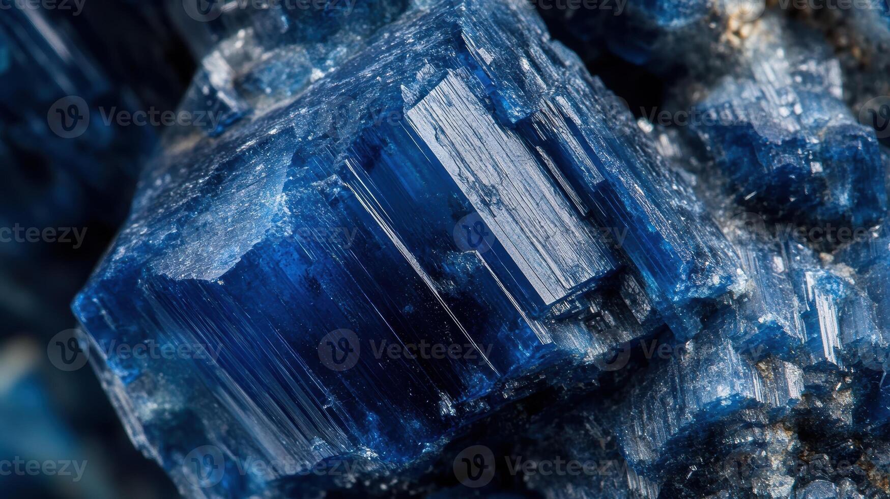 Deep blue kyanite crystal with unique formations and clear facets. photo