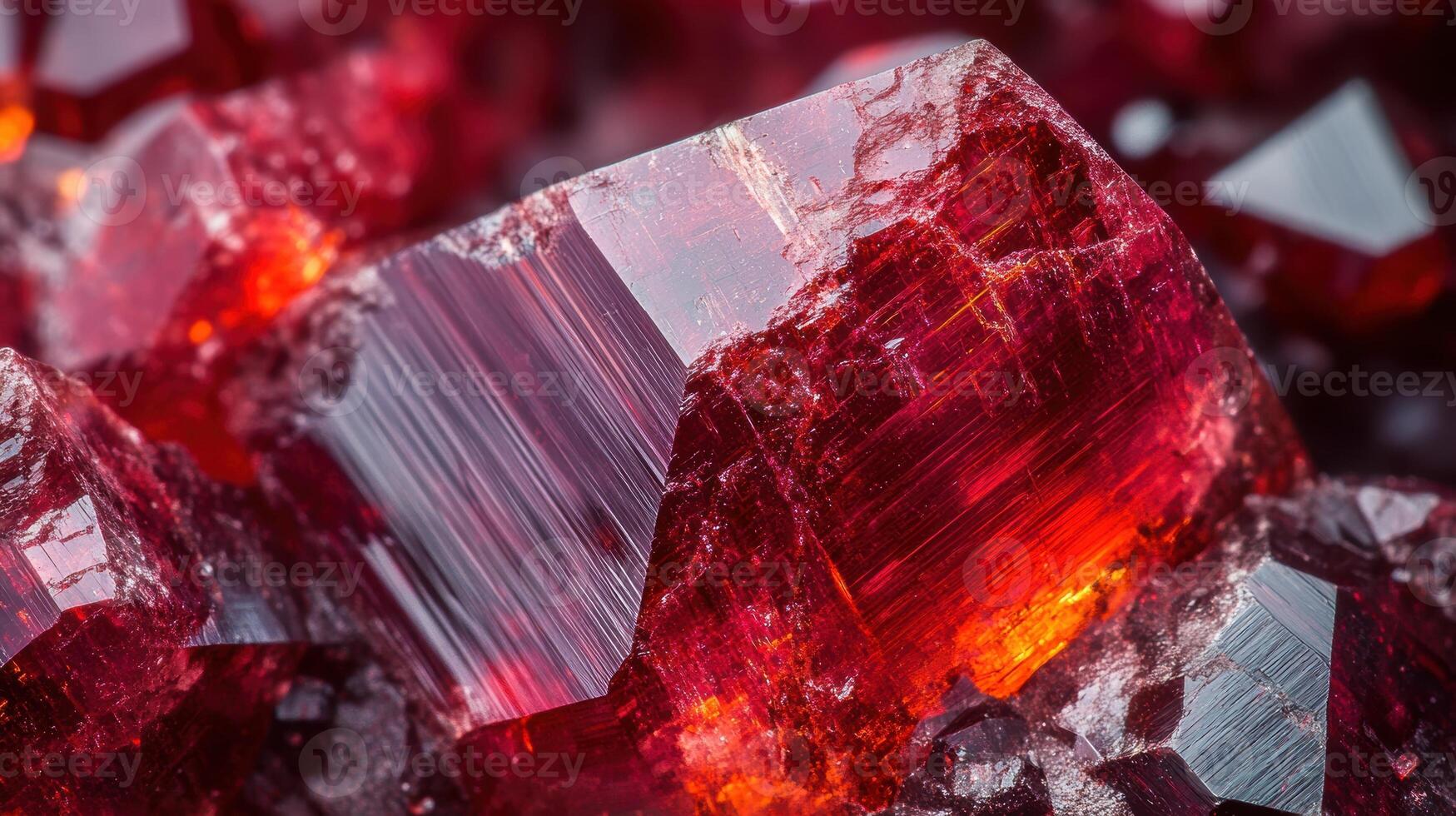 Polished garnet gemstone with deep red hues and sharp crystal edges. photo
