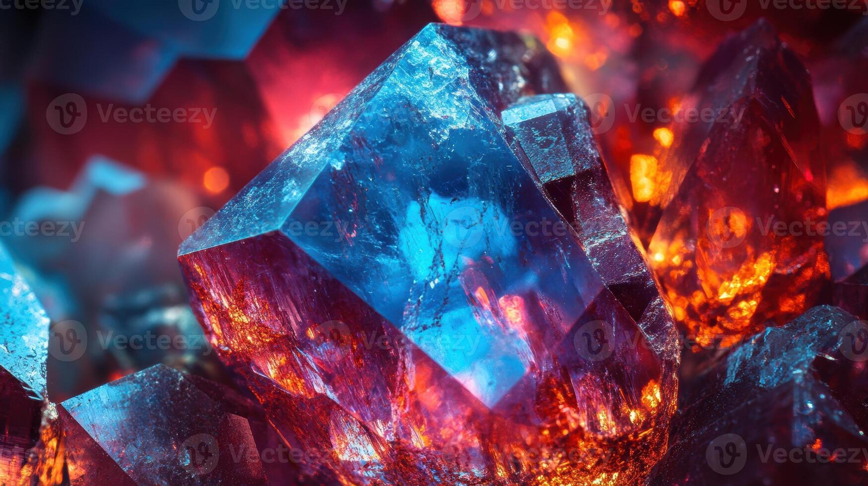Polished zircon displaying its vivid crystal structures in a close-up view, emphasizing its natural texture and the dynamic color interplay. photo